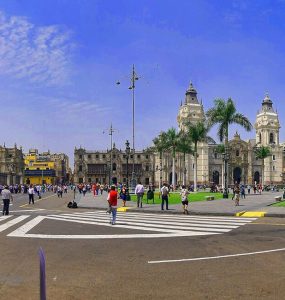 The Plaza de Armas in the historic centre of Lima, Peru