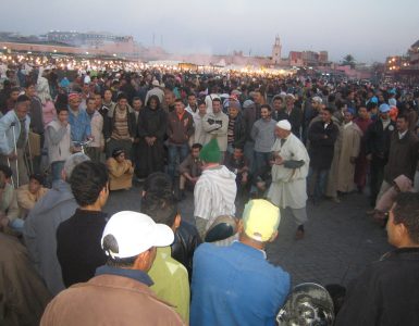 Jemaa el-Fnaa square in Marrakech at dusk