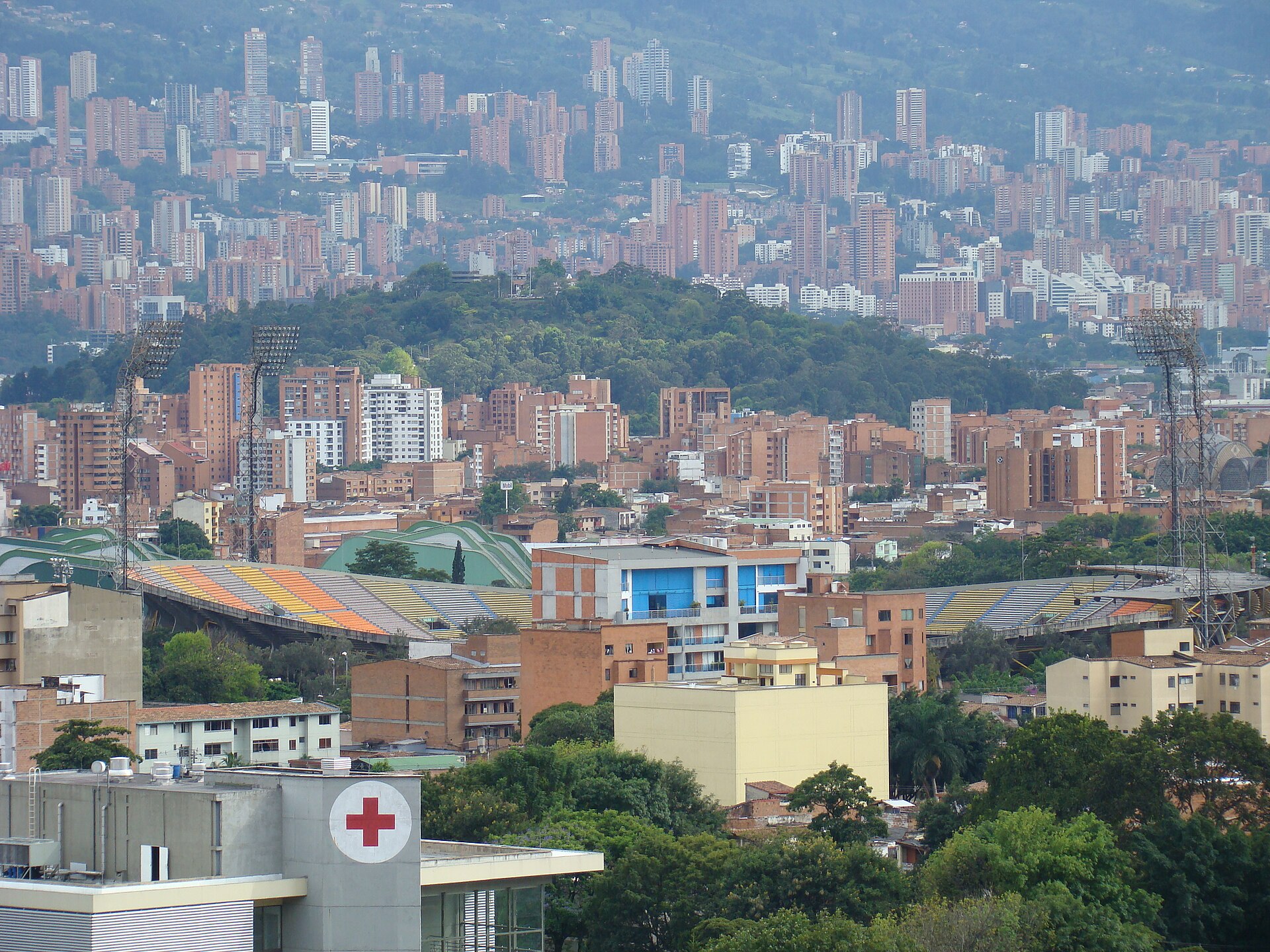 The skyline of Medellin filling the floor of the Aburra Valley
