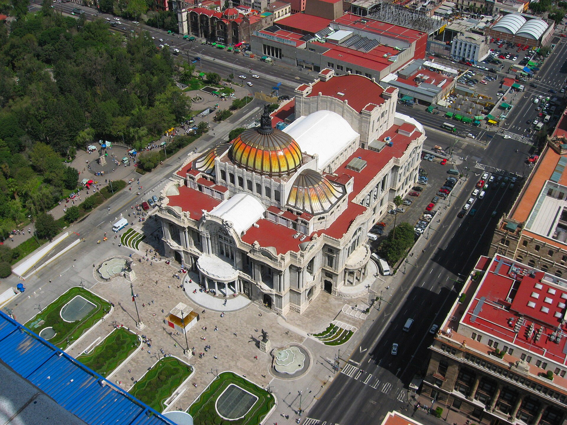 The marble dome of the Palacio de Bellas Artes in Mexico City