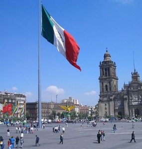 The Zócalo, Mexico City’s vast main square, with the Metropolitan Cathedral behind it