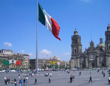 The Zócalo, Mexico City’s vast main square, with the Metropolitan Cathedral behind it