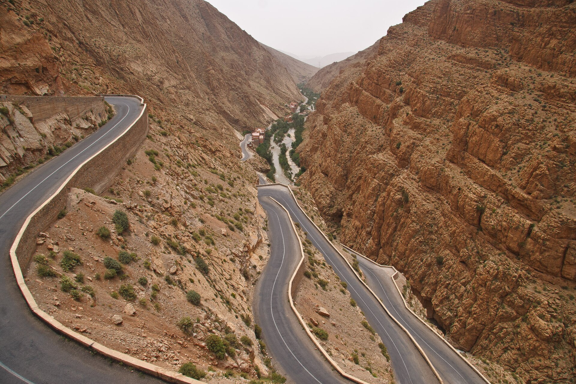 Red rock formations along the Dades Gorge road in Morocco