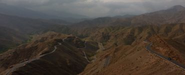 The switchbacks of the Tizi n Tichka pass climbing through the High Atlas mountains in Morocco