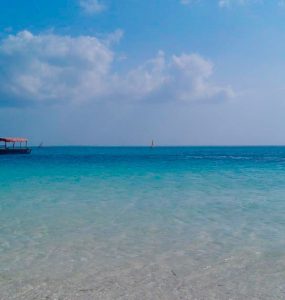 White sand and dhow boats at Nungwi beach in northern Zanzibar