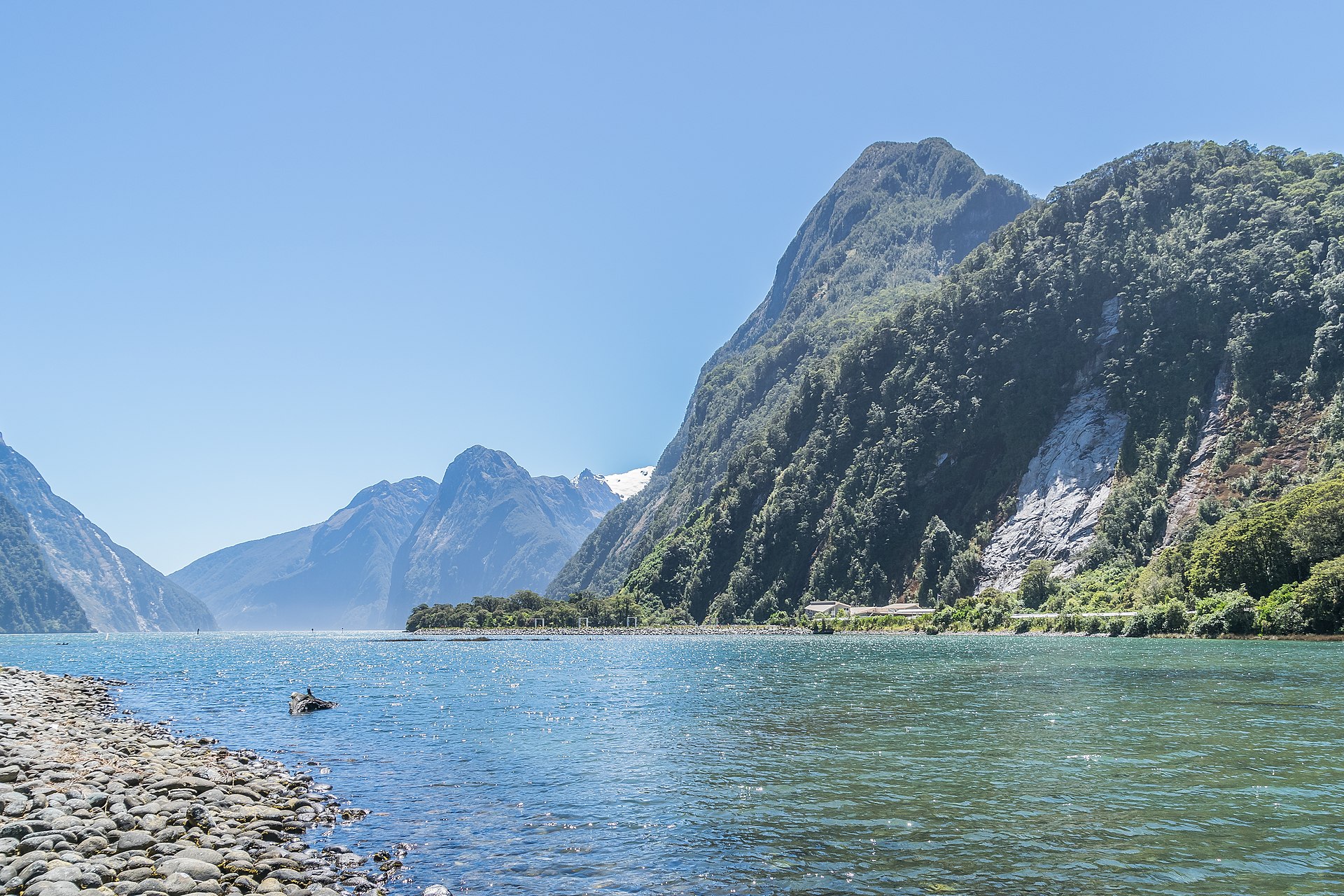 Mitre Peak rising above the water at Milford Sound in Fiordland
