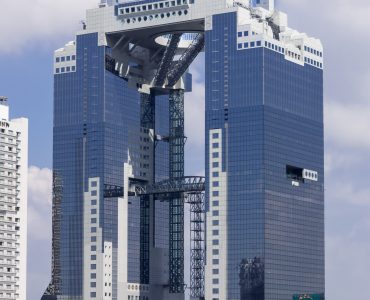 The twin towers and floating observatory of the Umeda Sky Building in northern Osaka