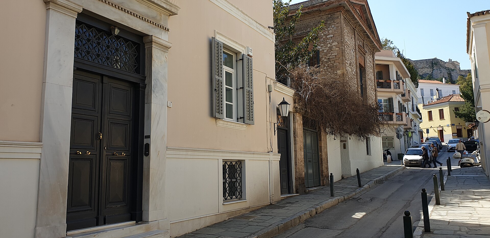 A narrow lane in the Plaka neighbourhood below the Acropolis in Athens