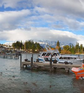 Queenstown on the shore of Lake Wakatipu with the Remarkables mountains behind