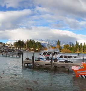 Queenstown on the shore of Lake Wakatipu with the Remarkables mountains behind