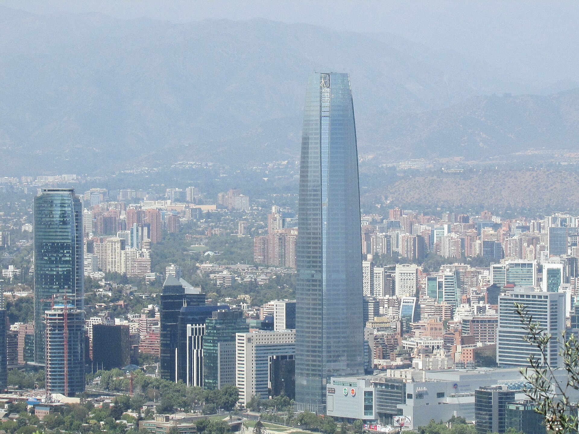 The Santiago skyline and Gran Torre Santiago seen from San Cristobal Hill