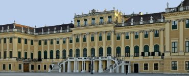Schönbrunn Palace north facade in Vienna seen across the forecourt