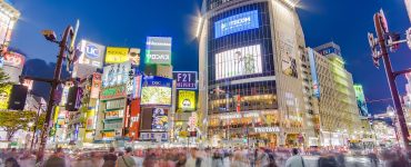 The scramble crossing at Shibuya in Tokyo