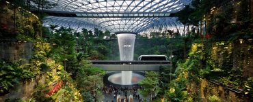 The Rain Vortex indoor waterfall at Jewel Changi Airport in Singapore