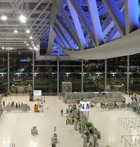 Arrivals hall at Suvarnabhumi Airport in Bangkok, Thailand