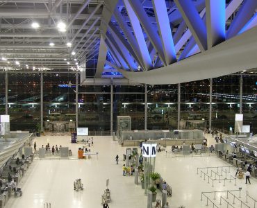 Arrivals hall at Suvarnabhumi Airport in Bangkok, Thailand