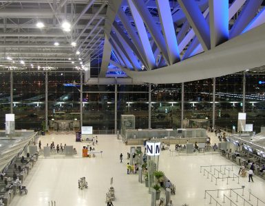 Arrivals hall at Suvarnabhumi Airport in Bangkok, Thailand