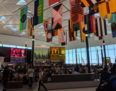 The departures hall at Sydney Airport Terminal 1, the international terminal