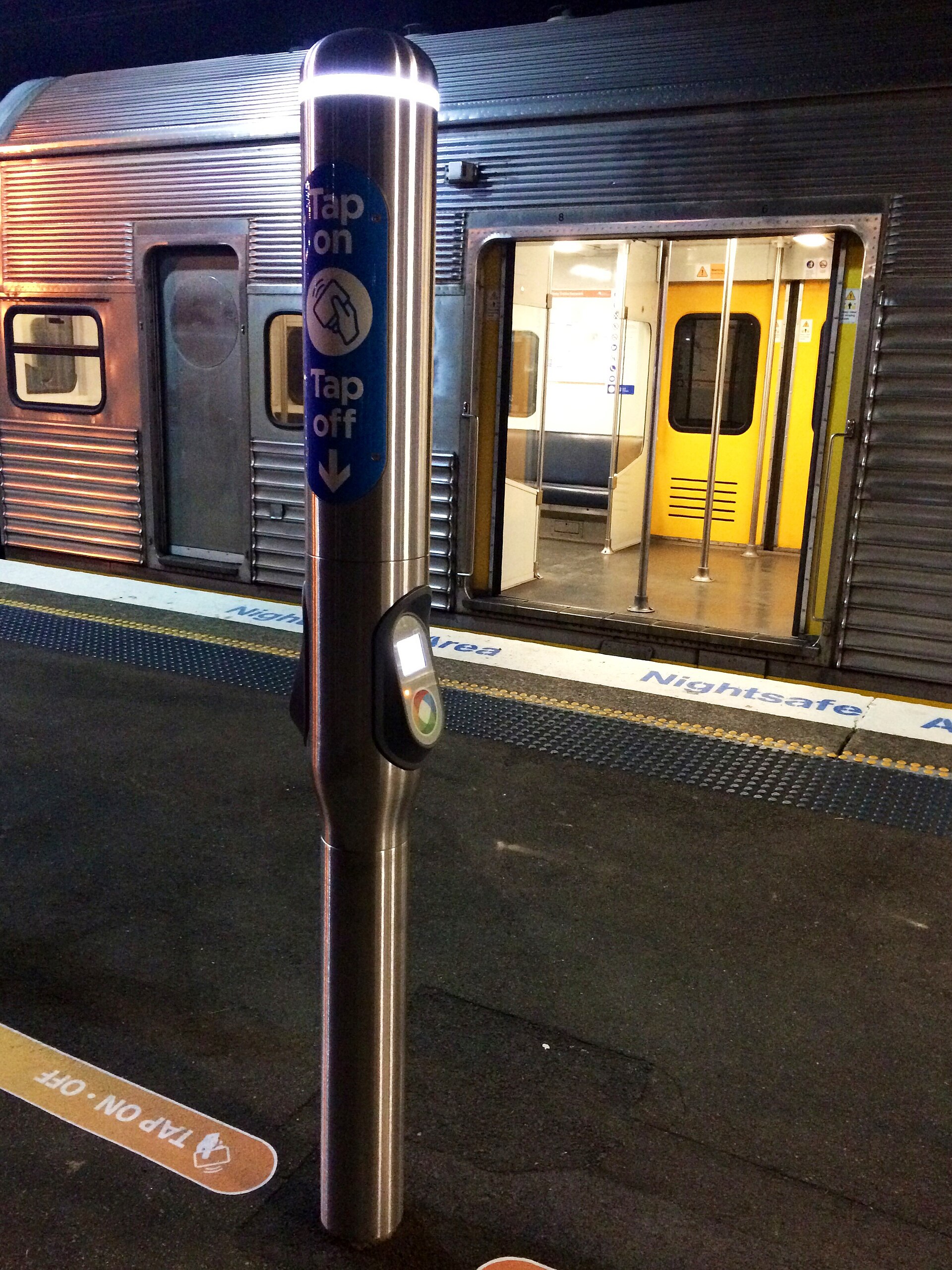 An Opal card reader at a Sydney railway station gate