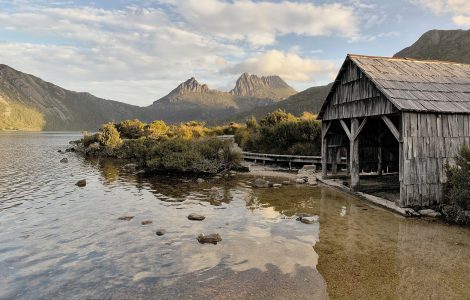 The Dove Lake boatshed below Cradle Mountain in Tasmania
