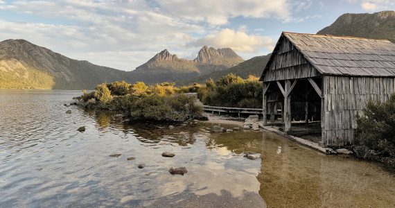 The Dove Lake boatshed below Cradle Mountain in Tasmania