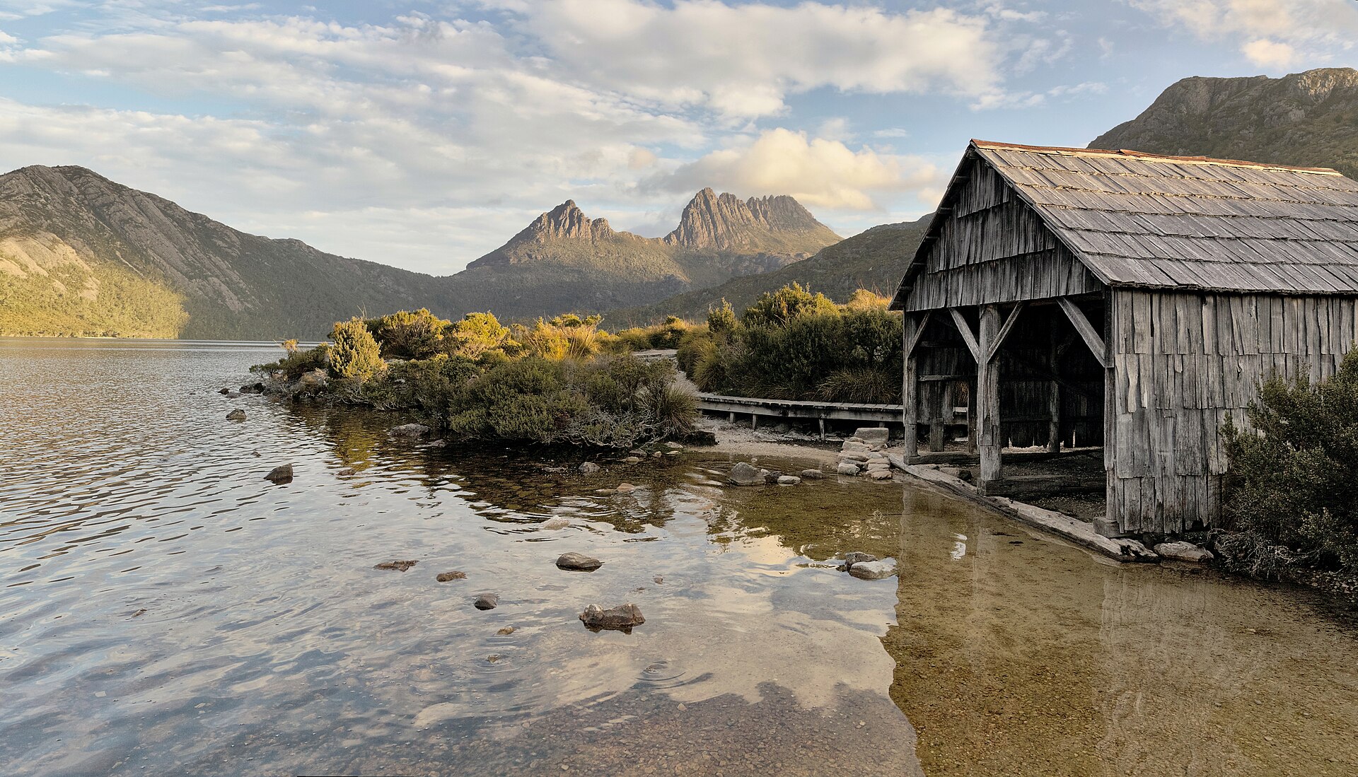 The Dove Lake boatshed below Cradle Mountain in Tasmania