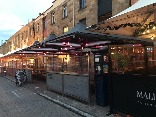 Sandstone warehouses and restaurants at Salamanca Place in Hobart