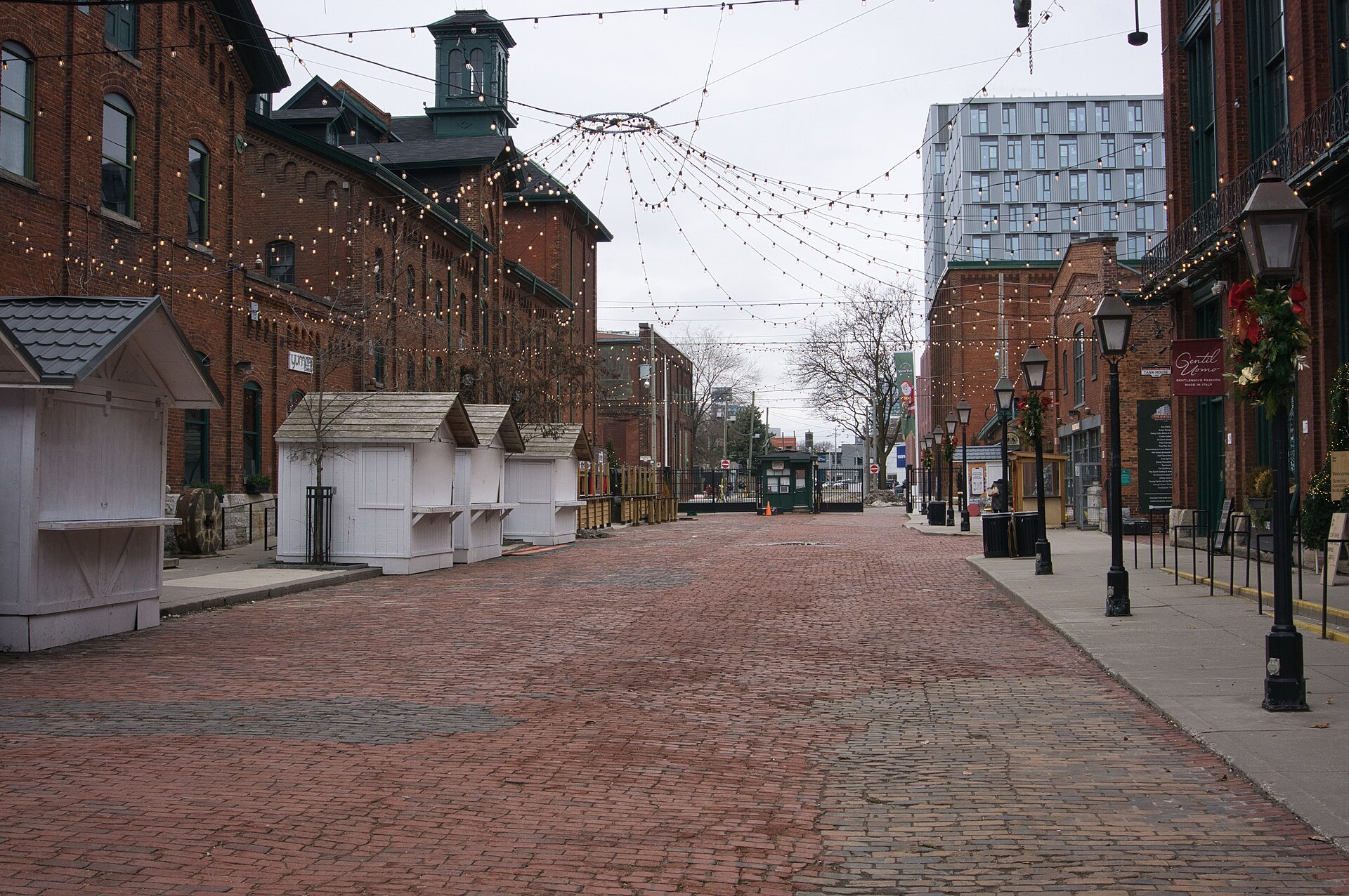 Victorian brick warehouses and cobbled Trinity Street in the Distillery District, Toronto