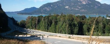 Highway 99, the Sea to Sky Highway, curving along Howe Sound north of Vancouver
