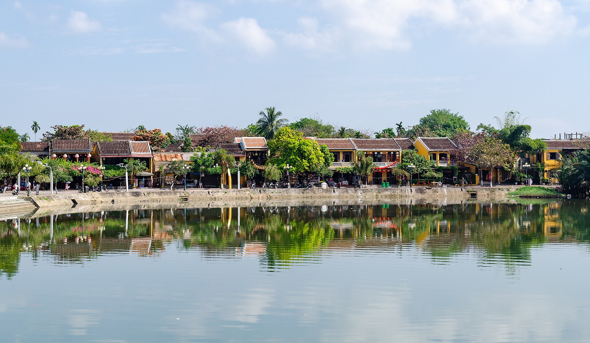 Lantern-hung shopfronts in the old town of Hoi An, Vietnam