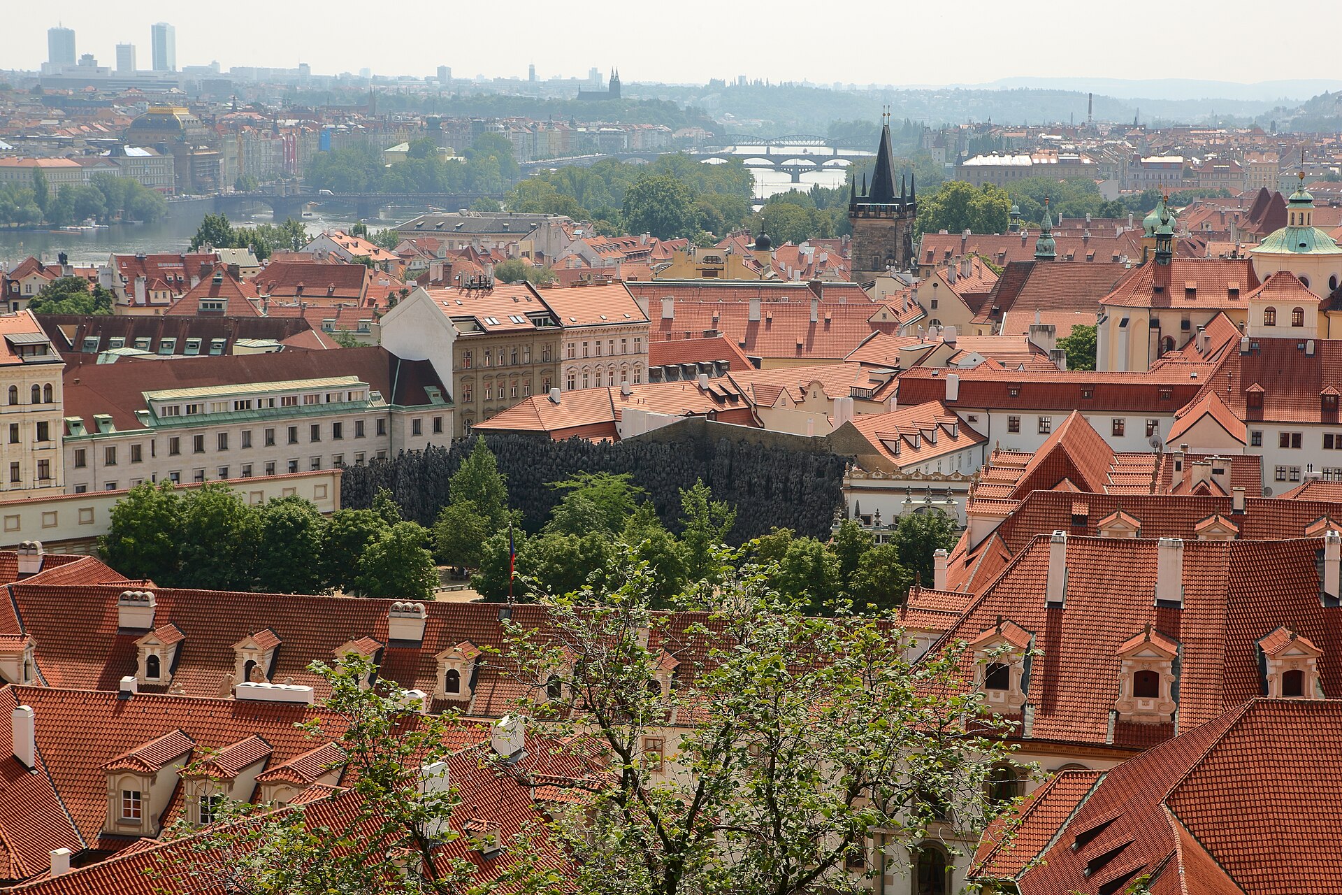 The Vltava river and the rooftops of Prague