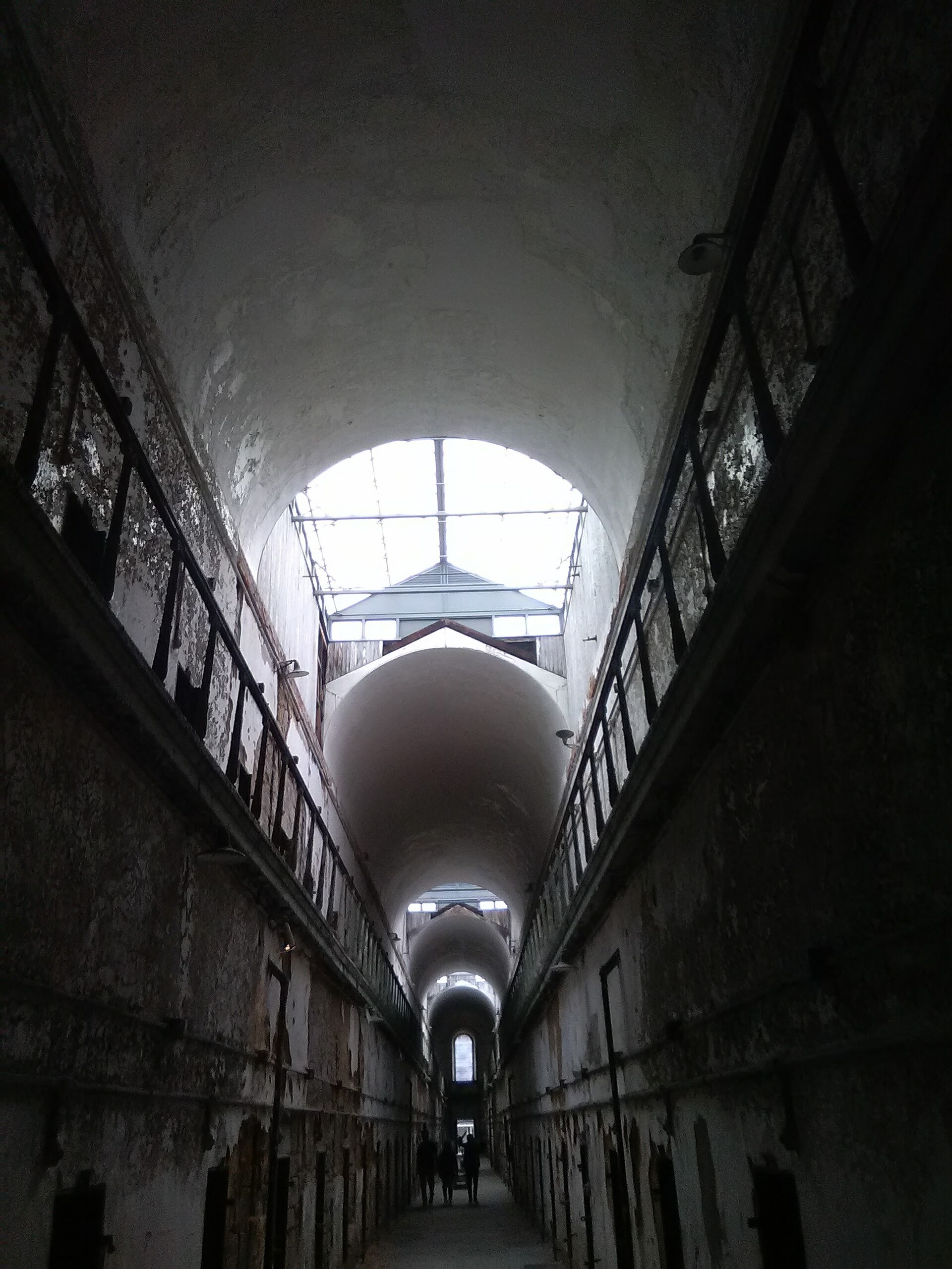 A ruined cell block with a vaulted skylight at Eastern State Penitentiary in Philadelphia