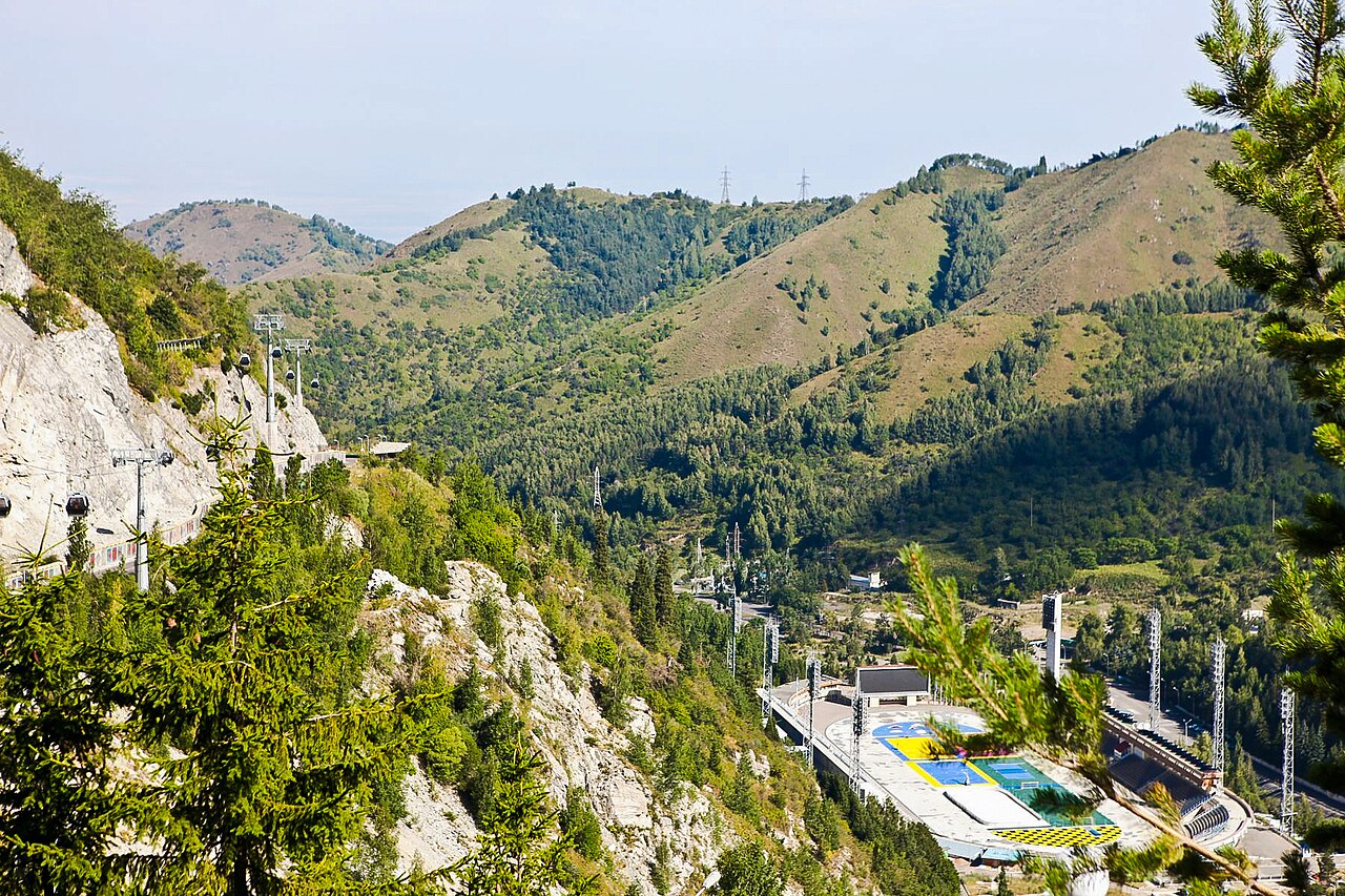The Medeu outdoor skating rink in a mountain valley above Almaty, Kazakhstan