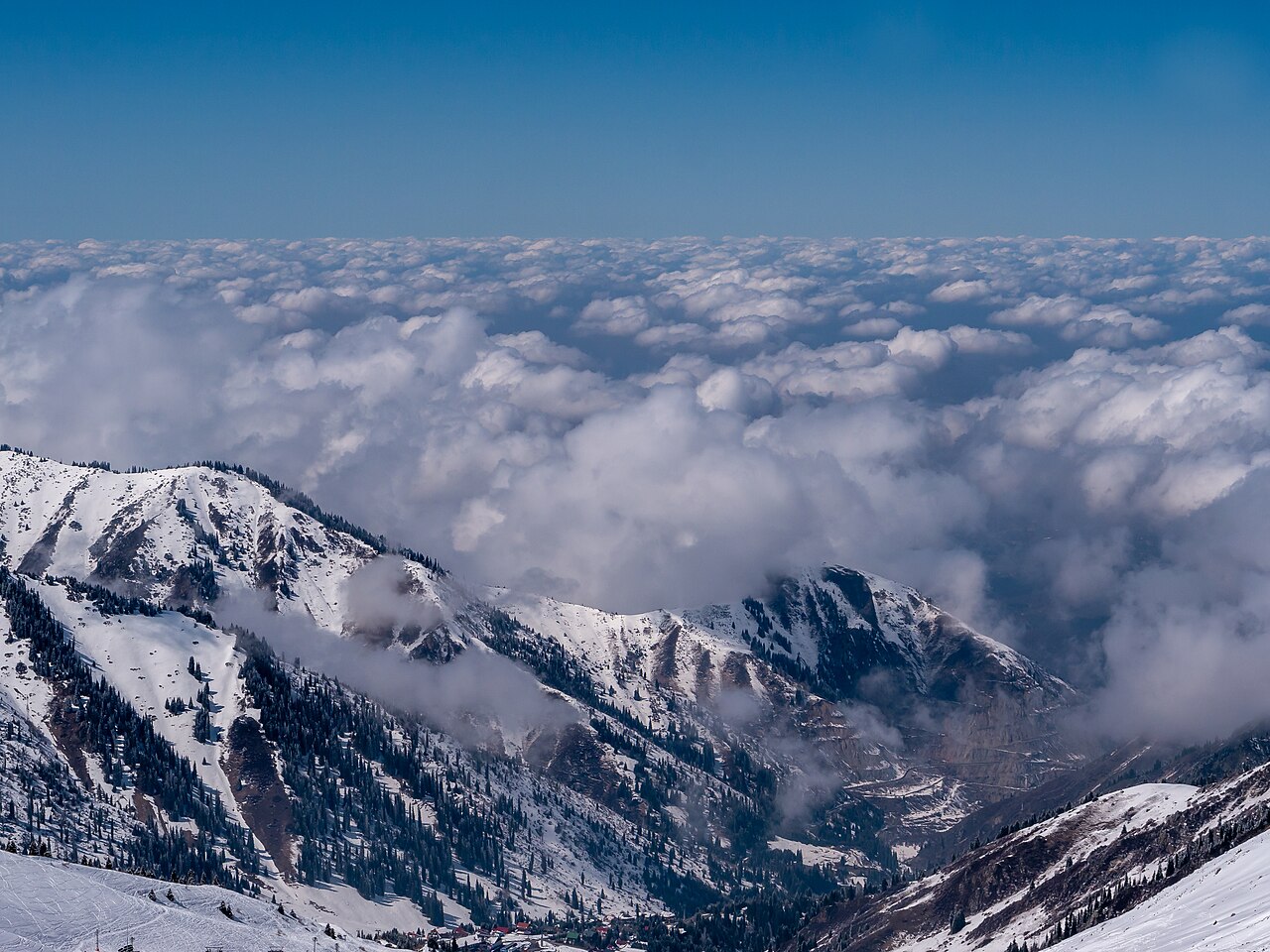 Steep forested mountain slopes above Shymbulak in the Ile-Alatau range near Almaty