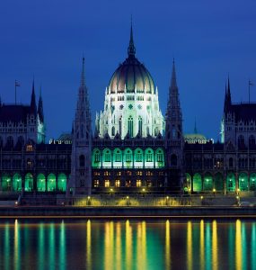 The Hungarian Parliament Building seen across the Danube from the Buda side of Budapest
