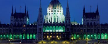 The Hungarian Parliament Building seen across the Danube from the Buda side of Budapest