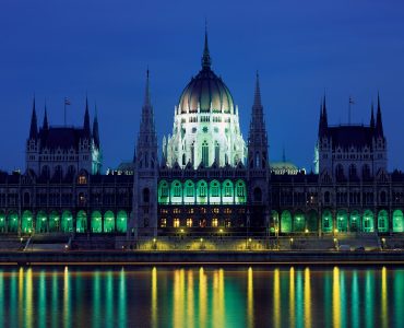 The Hungarian Parliament Building seen across the Danube from the Buda side of Budapest