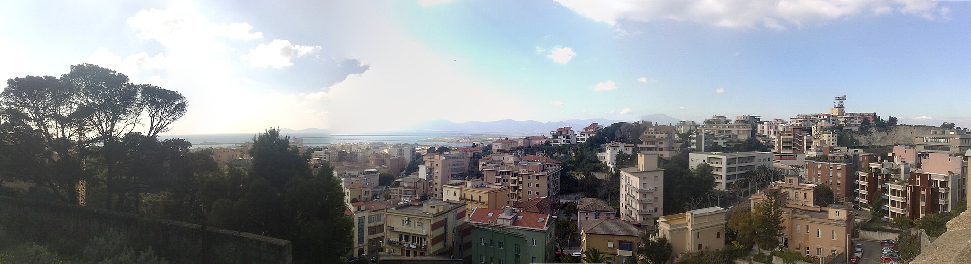 View over the rooftops of Cagliari from Viale Buoncammino in Sardinia