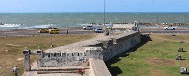 The colonial stone walls surrounding the old city of Cartagena, Colombia