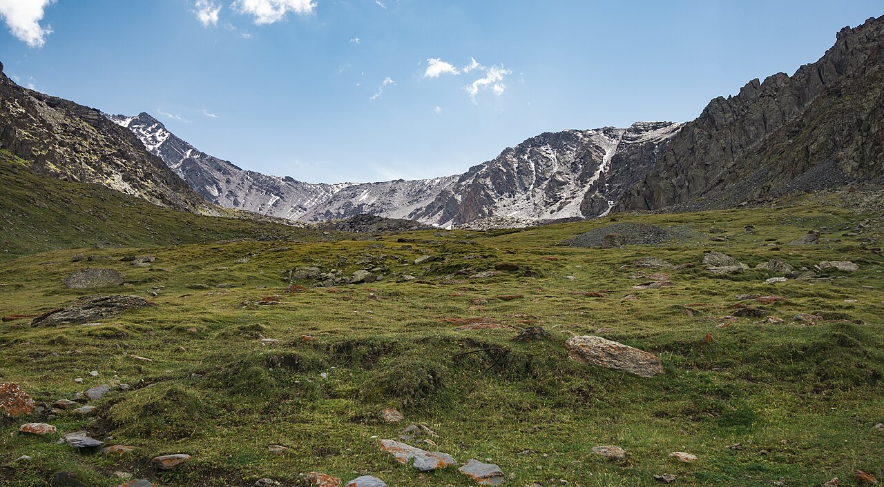 Switchback mountain road climbing the Too-Ashuu pass in the Kyrgyz Alatau range