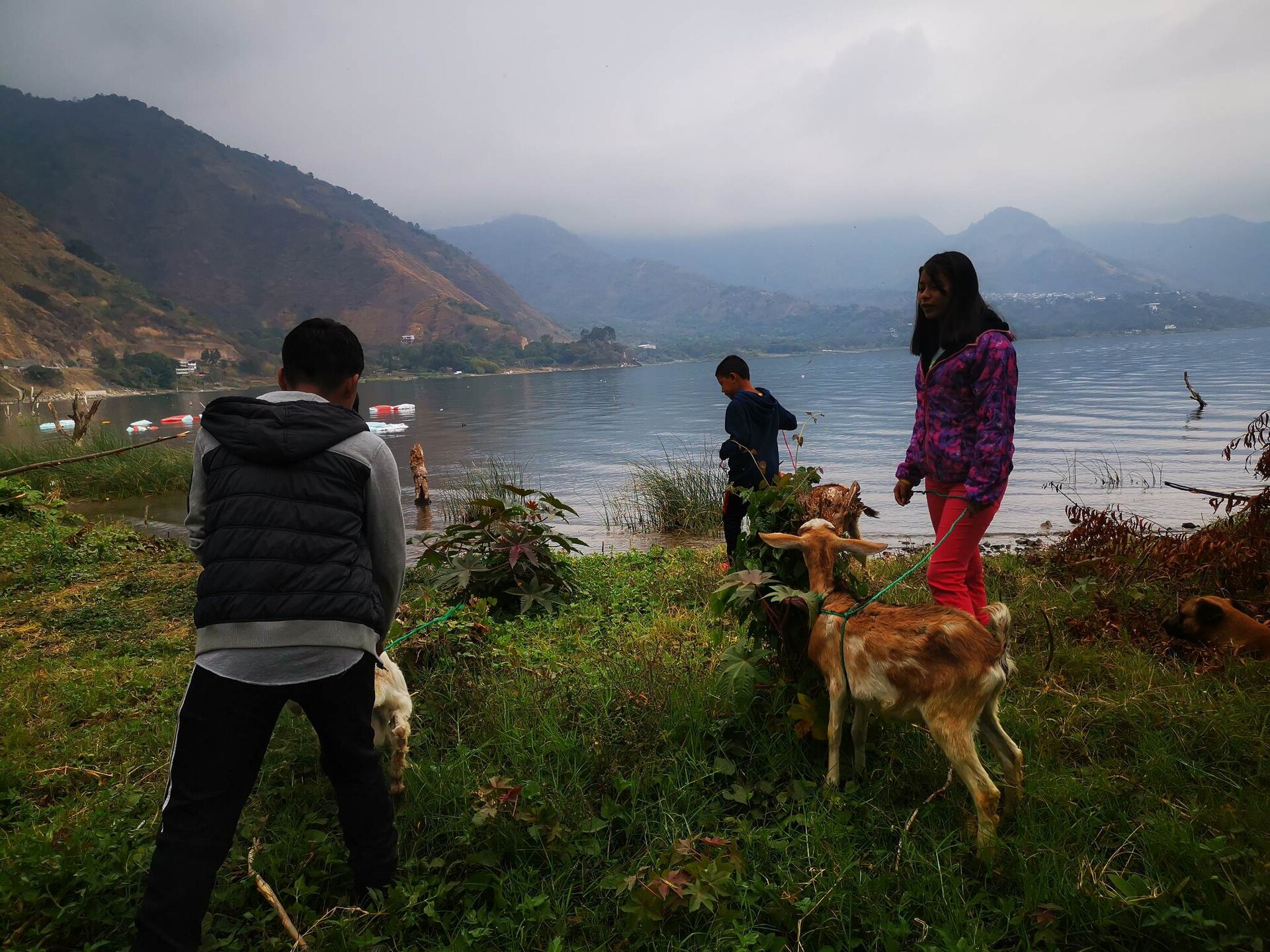 Lake Atitlan in the Guatemalan highlands ringed by volcanoes