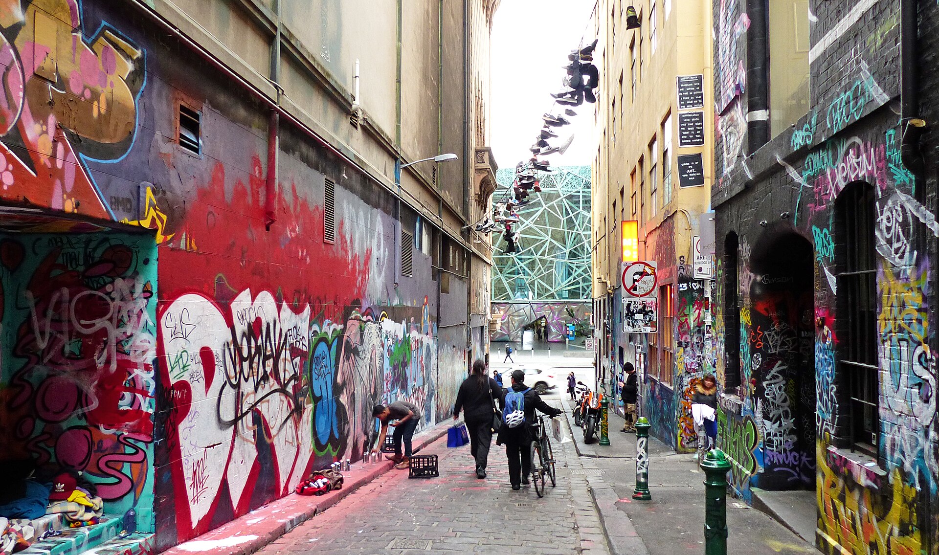 Street art covering the walls of Hosier Lane in central Melbourne