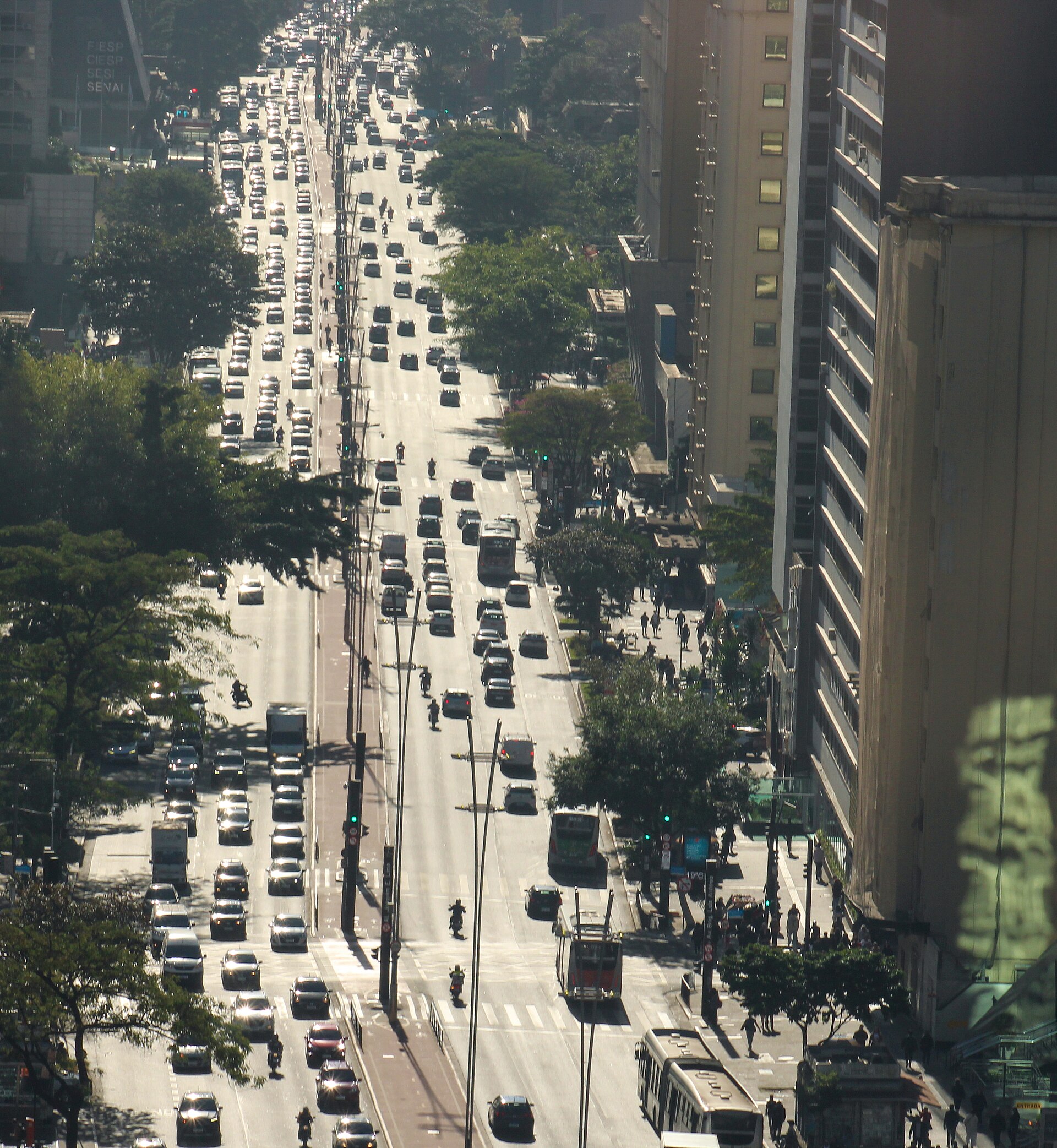 Avenida Paulista in Sao Paulo with traffic and high-rise buildings