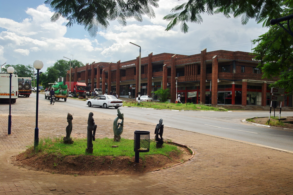 Main street scene in the town of Victoria Falls, Zimbabwe
