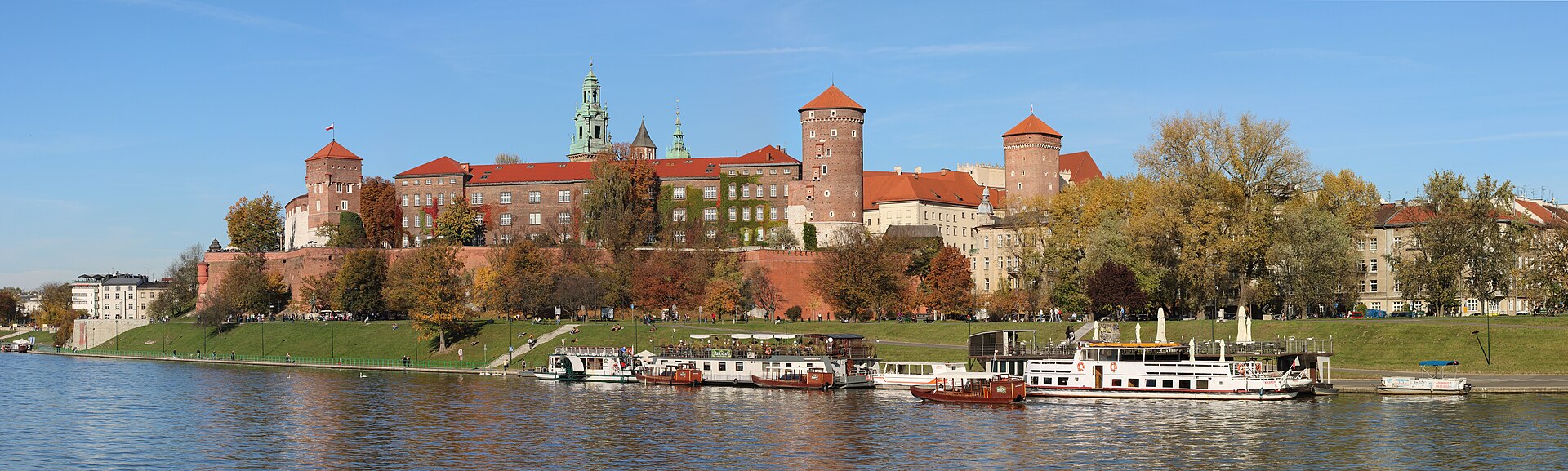 Wawel Royal Castle and cathedral on the limestone hill above the Vistula river in Krakow