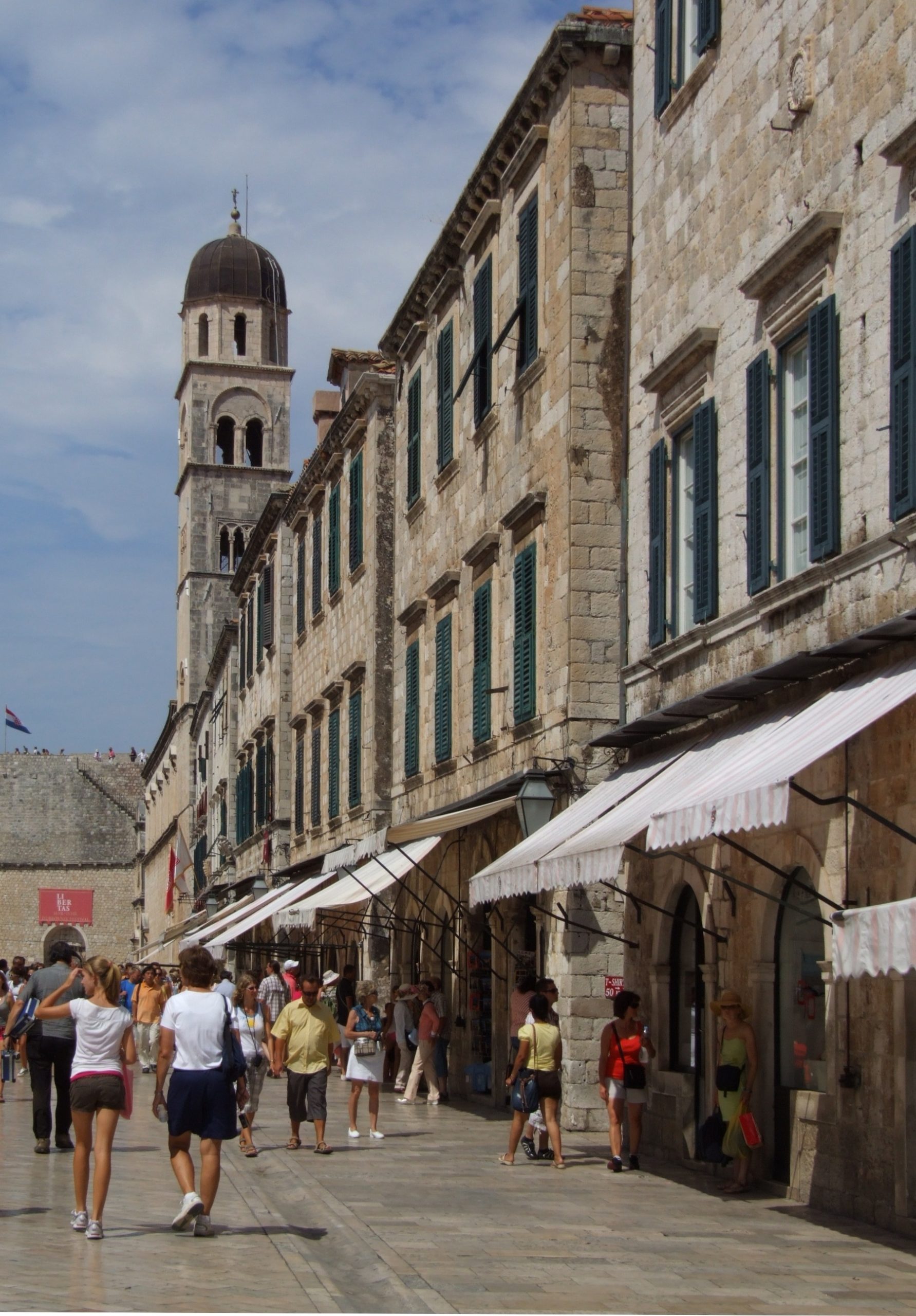 Stradun, the limestone-paved main street of Dubrovnik Old Town, lined with shops and cafes