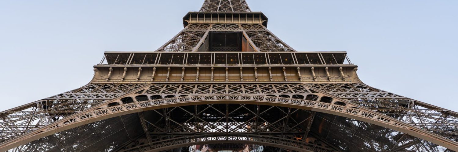 The Eiffel Tower seen from the Champ de Mars in Paris