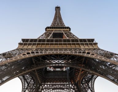 The Eiffel Tower seen from the Champ de Mars in Paris