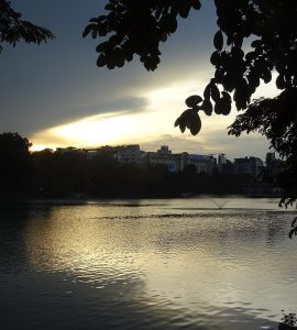 Hoan Kiem Lake surrounded by trees in the Old Quarter of Hanoi, Vietnam