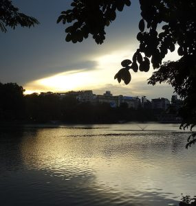 Hoan Kiem Lake surrounded by trees in the Old Quarter of Hanoi, Vietnam